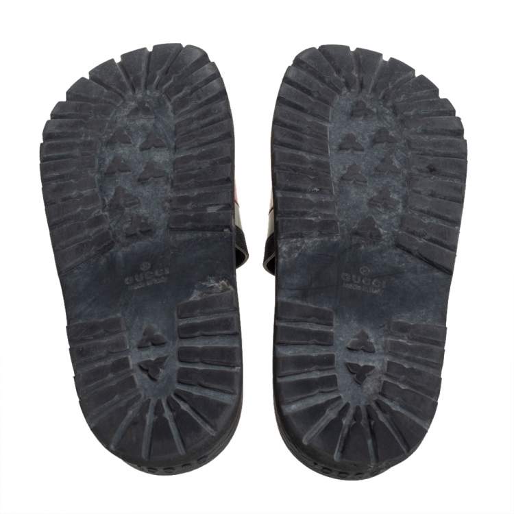 Pre Owned Gucci Black Leather Web Detail Slide Sandals Size 41