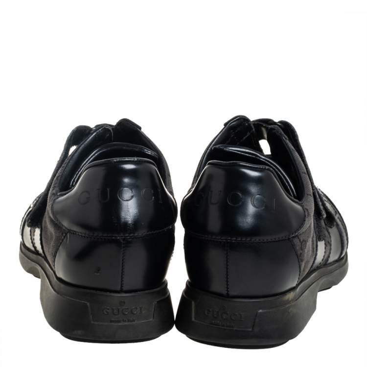 Pre Owned Gucci Black Guccissima Canvas And Leather Velcro Derby Size 44.5