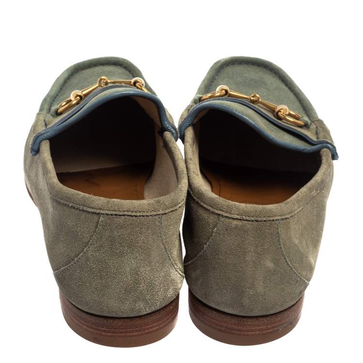 Pre Owned Gucci Blue/Grey Suede Horsebit  Slip on Loafers Size 42