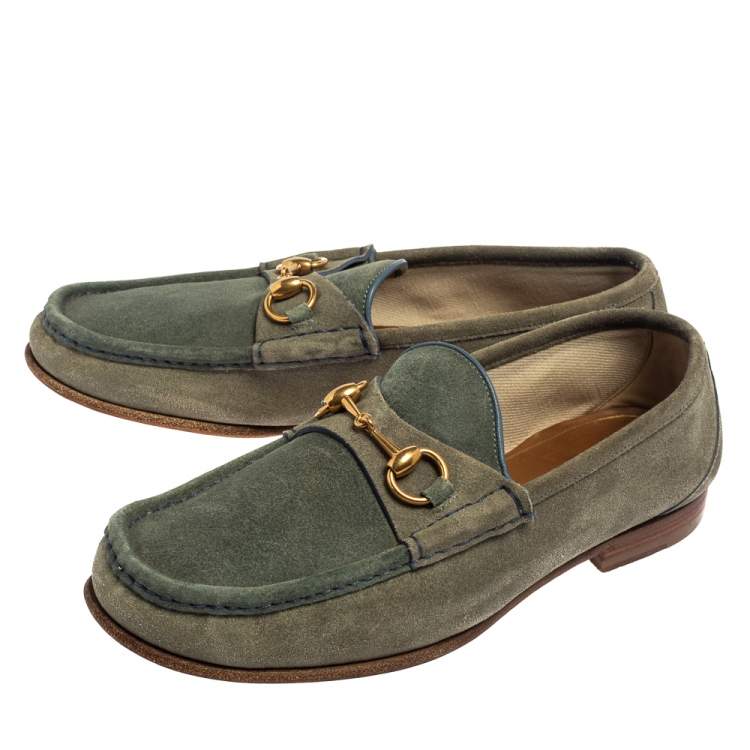 Pre Owned Gucci Blue/Grey Suede Horsebit  Slip on Loafers Size 42