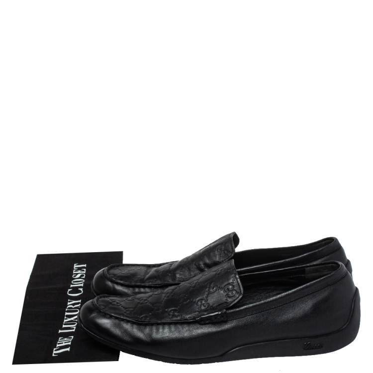 Pre Owned Gucci Black Guccissima Leather GG Loafers Size 44