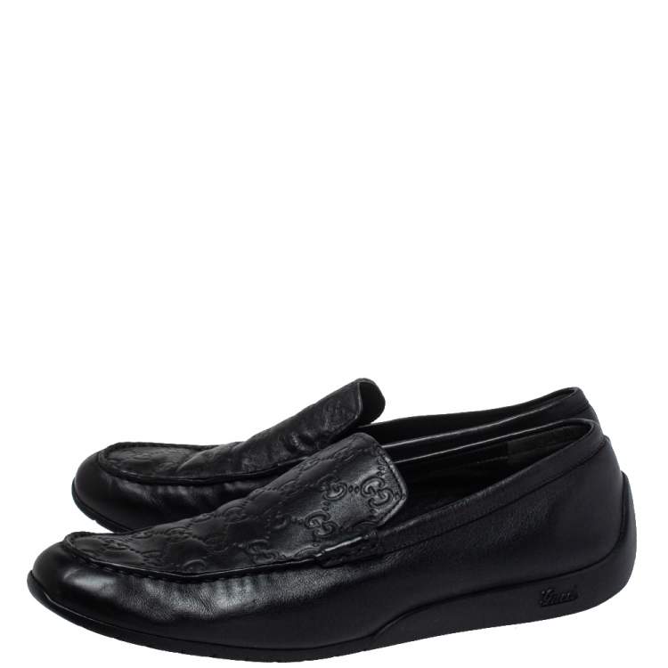 Pre Owned Gucci Black Guccissima Leather GG Loafers Size 44