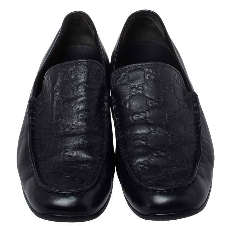 Pre Owned Gucci Black Guccissima Leather GG Loafers Size 44