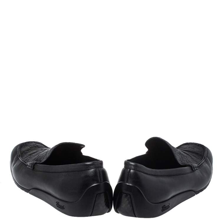 Pre Owned Gucci Black Guccissima Leather GG Loafers Size 44