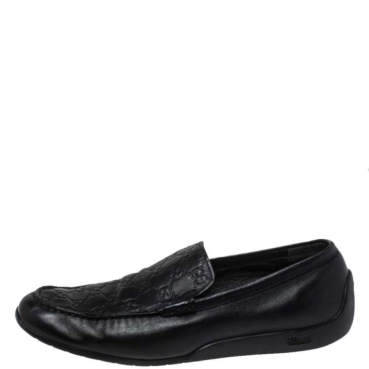 Pre Owned Gucci Black Guccissima Leather GG Loafers Size 44