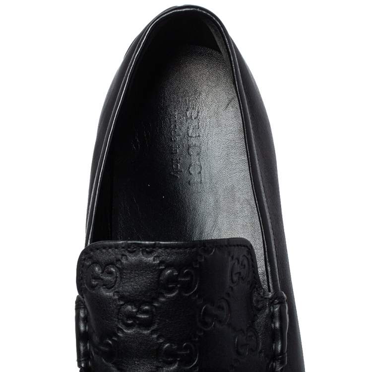 Pre Owned Gucci Black Guccissima Leather GG Loafers Size 44