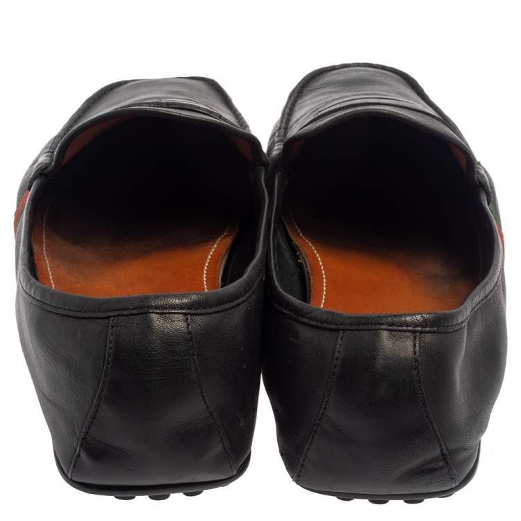 Pre Owned Gucci Black Leather Web Detail Loafers Size 45.5