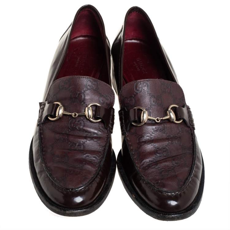 Pre Owned Gucci Brown Guccissima Leather Horsebit Slip On Loafers Size 41