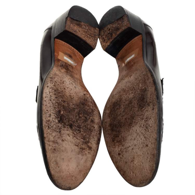Pre Owned Gucci Brown Guccissima Leather Horsebit Slip On Loafers Size 41