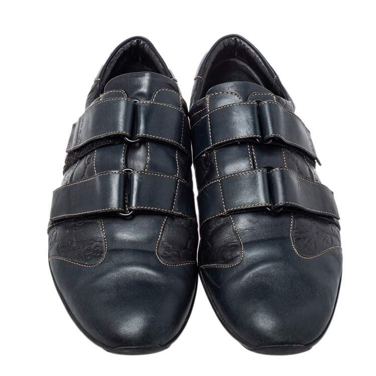 Pre Owned Gucci Blue Guccissima Leather Velcro Sneakers Size 44