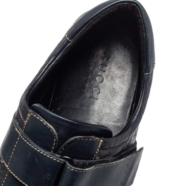 Pre Owned Gucci Blue Guccissima Leather Velcro Sneakers Size 44