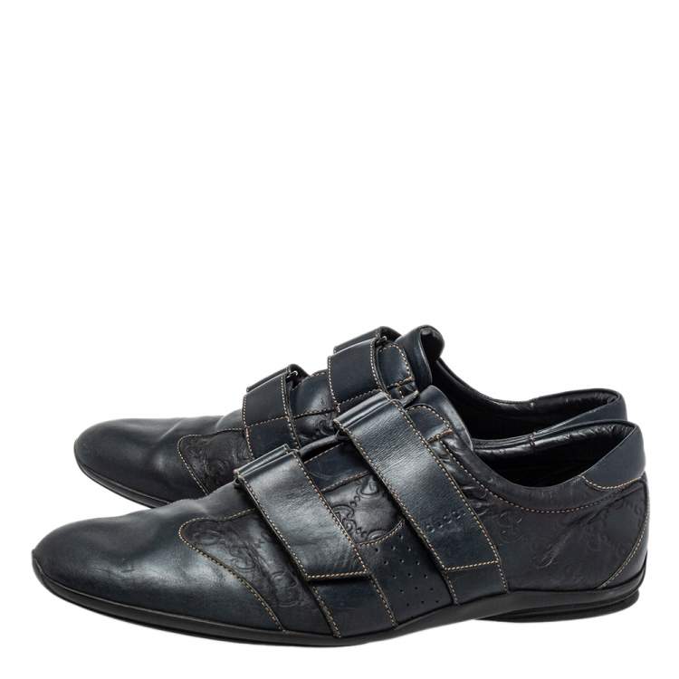 Pre Owned Gucci Blue Guccissima Leather Velcro Sneakers Size 44