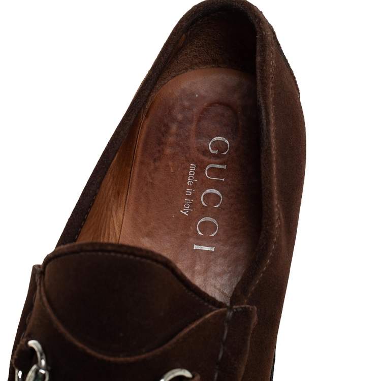 Pre Owned Gucci Brown Suede Horsebit  Slip on Loafers Size 45.5