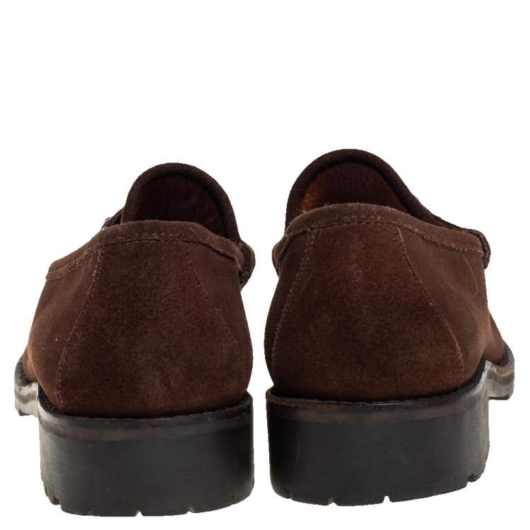 Pre Owned Gucci Brown Suede Horsebit  Slip on Loafers Size 45.5