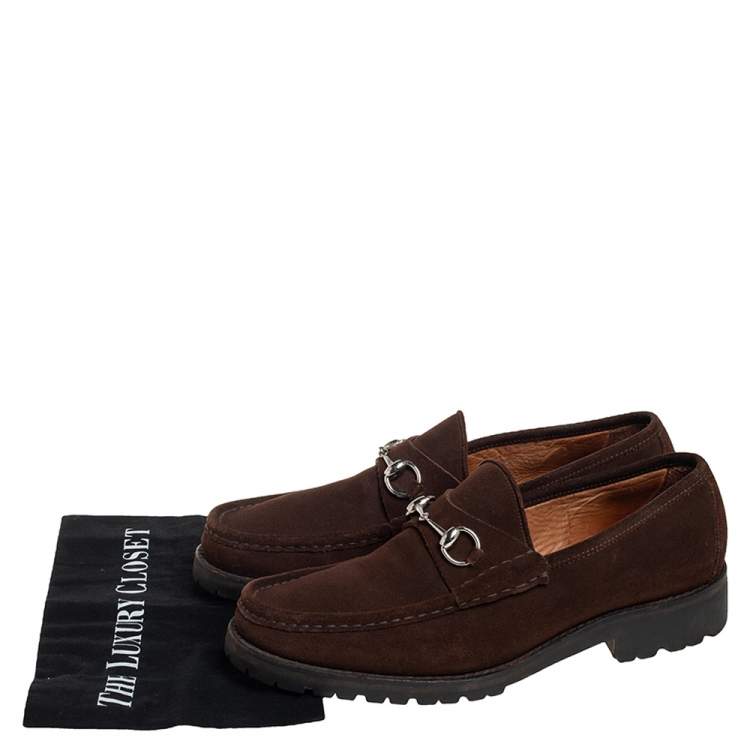Pre Owned Gucci Brown Suede Horsebit  Slip on Loafers Size 45.5