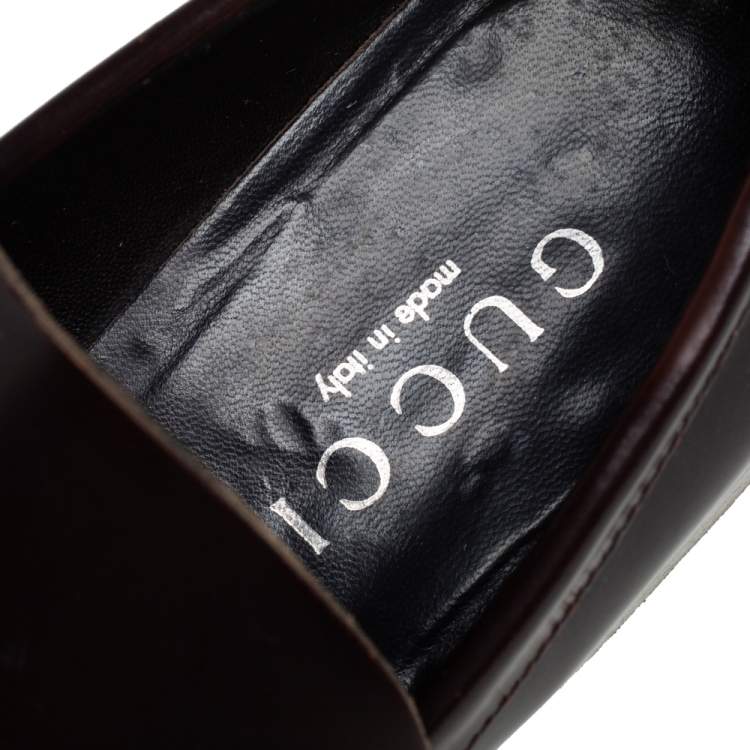 Pre Owned Gucci Brown Leather Square Horsebit Web Detail Loafers Size 45