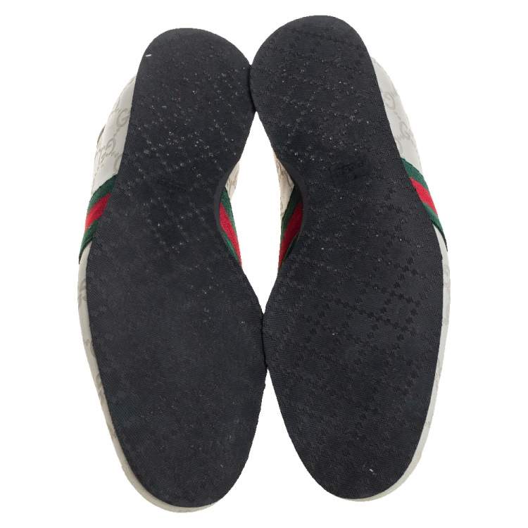 Pre Owned Gucci White Guccissima Leather And Suede Web Detail Low Top Sneakers Size 42.5