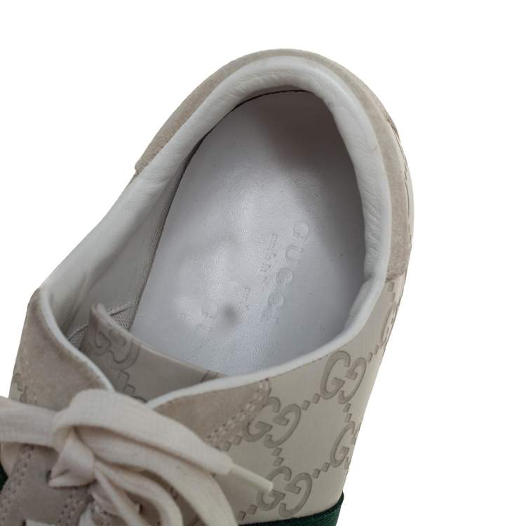 Pre Owned Gucci White Guccissima Leather And Suede Web Detail Low Top Sneakers Size 42.5