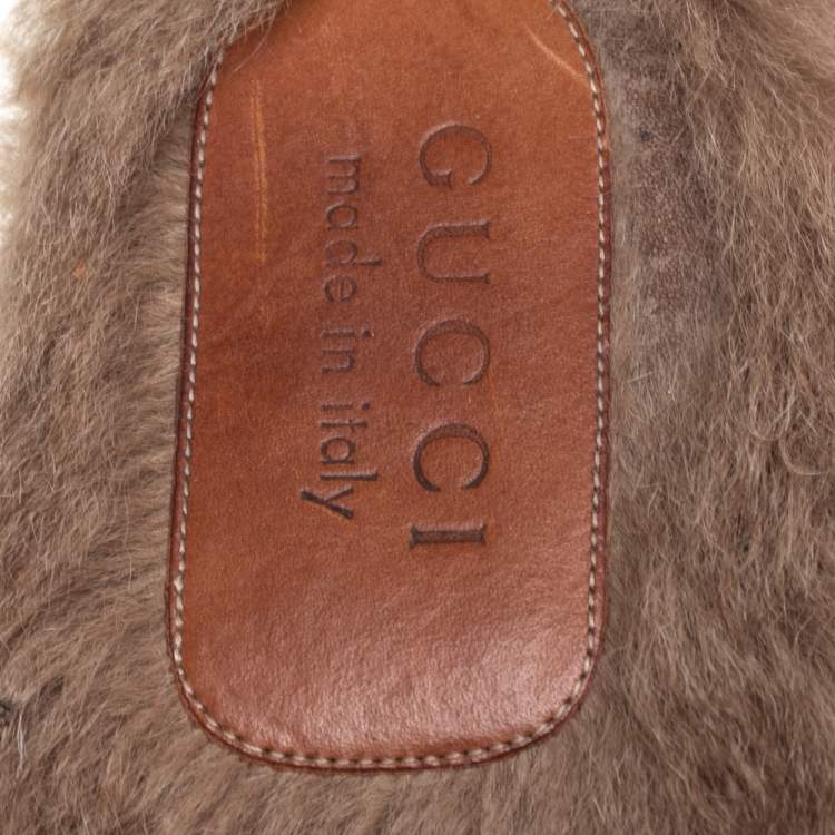 Pre Owned Gucci Black Snake Embroidered Leather and Fur Lined Princetown Mules Size 45