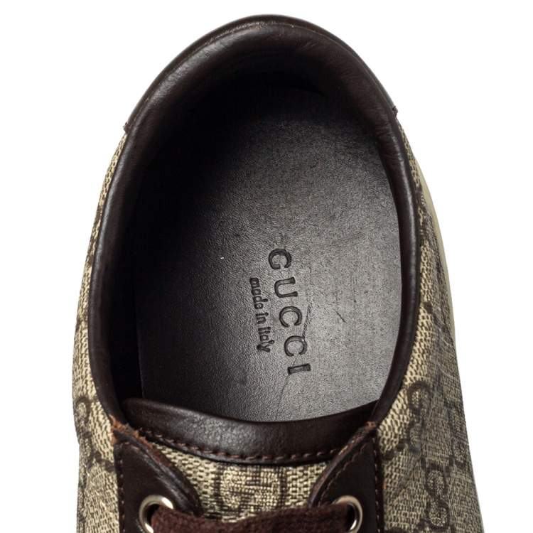 Pre Owned Gucci Beige/Brown GG Supreme Canvas and Leather Low Top Sneakers Size 39