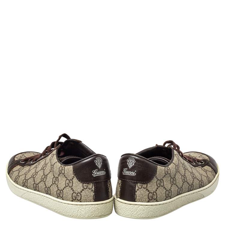 Pre Owned Gucci Beige/Brown GG Supreme Canvas and Leather Low Top Sneakers Size 39