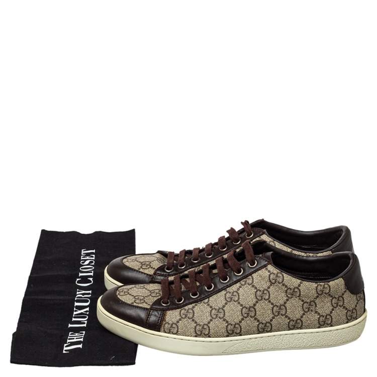 Pre Owned Gucci Beige/Brown GG Supreme Canvas and Leather Low Top Sneakers Size 39