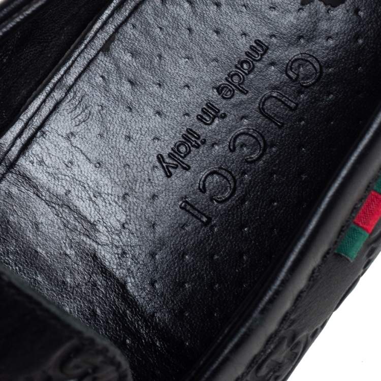 Pre Owned Gucci Black Guccissima Leather Slip on Loafers Size 40