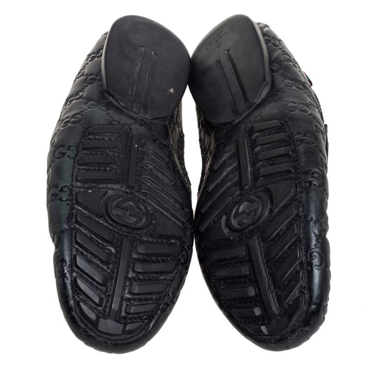 Pre Owned Gucci Black Guccissima Leather Slip on Loafers Size 40