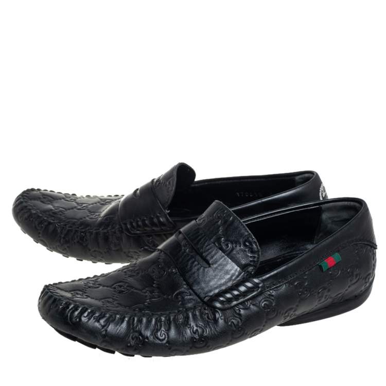 Pre Owned Gucci Black Guccissima Leather Slip on Loafers Size 40