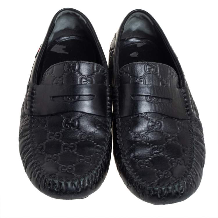 Pre Owned Gucci Black Guccissima Leather Slip on Loafers Size 40