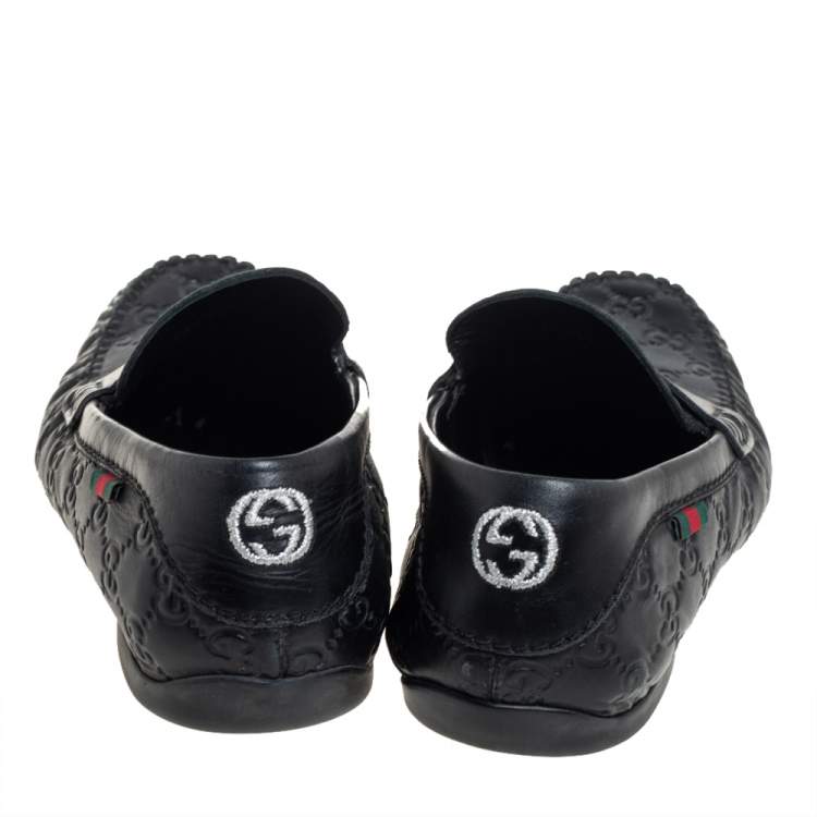 Pre Owned Gucci Black Guccissima Leather Slip on Loafers Size 40