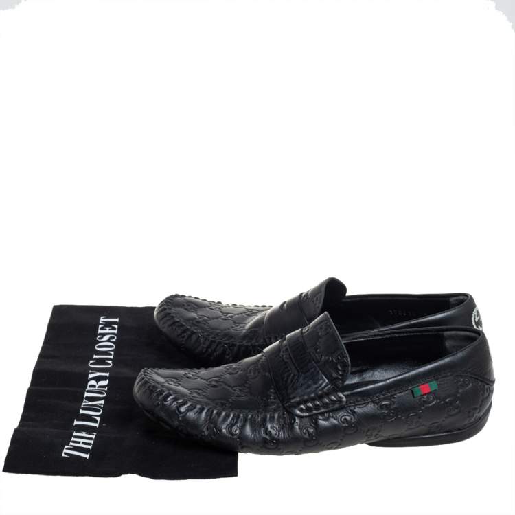 Pre Owned Gucci Black Guccissima Leather Slip on Loafers Size 40