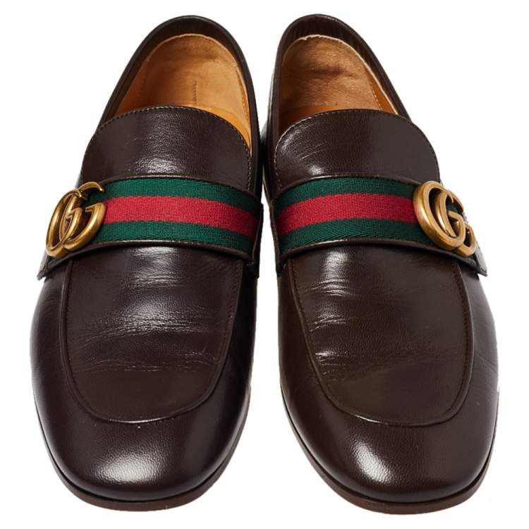 Pre Owned Gucci Brown Leather GG Web Loafer Size 40