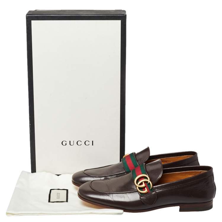 Pre Owned Gucci Brown Leather GG Web Loafer Size 40