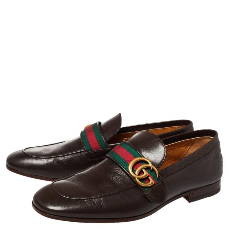Pre Owned Gucci Brown Leather GG Web Loafer Size 40
