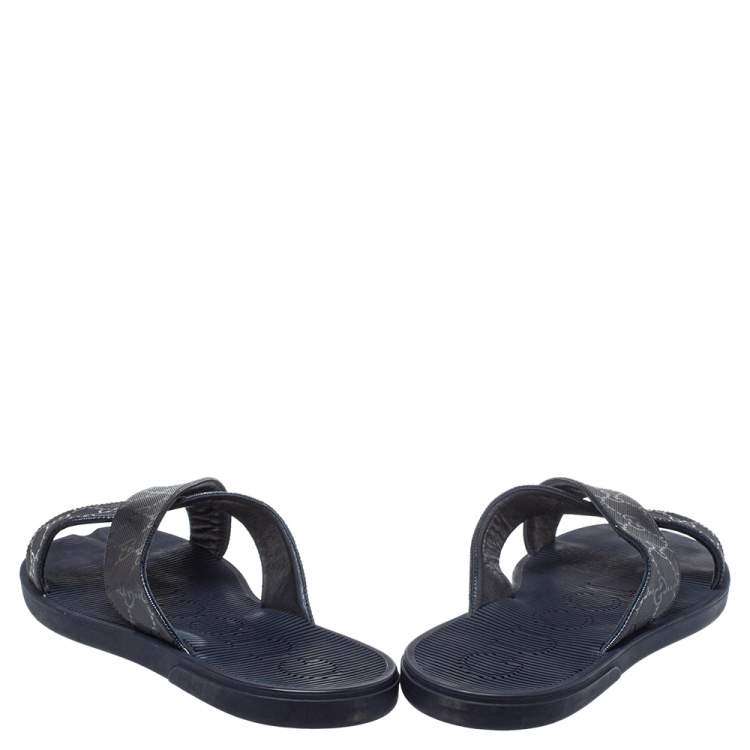 Pre Owned Gucci Blue Canvas Slide Sandals Size 48
