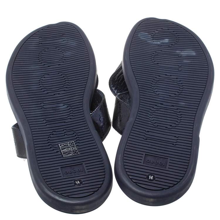Pre Owned Gucci Blue Canvas Slide Sandals Size 48