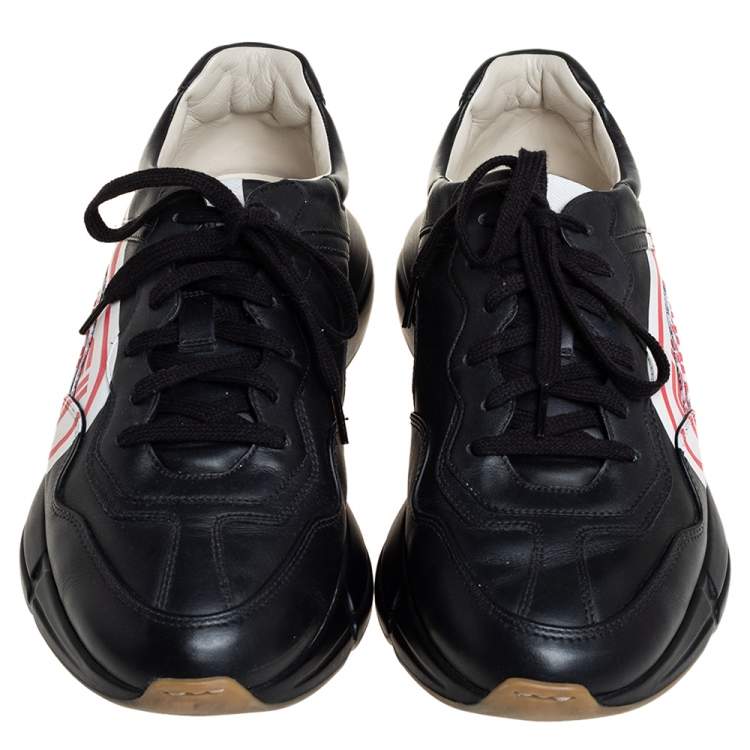 Pre Owned Gucci Black Leather Rhyton Sneakers Size 42.5