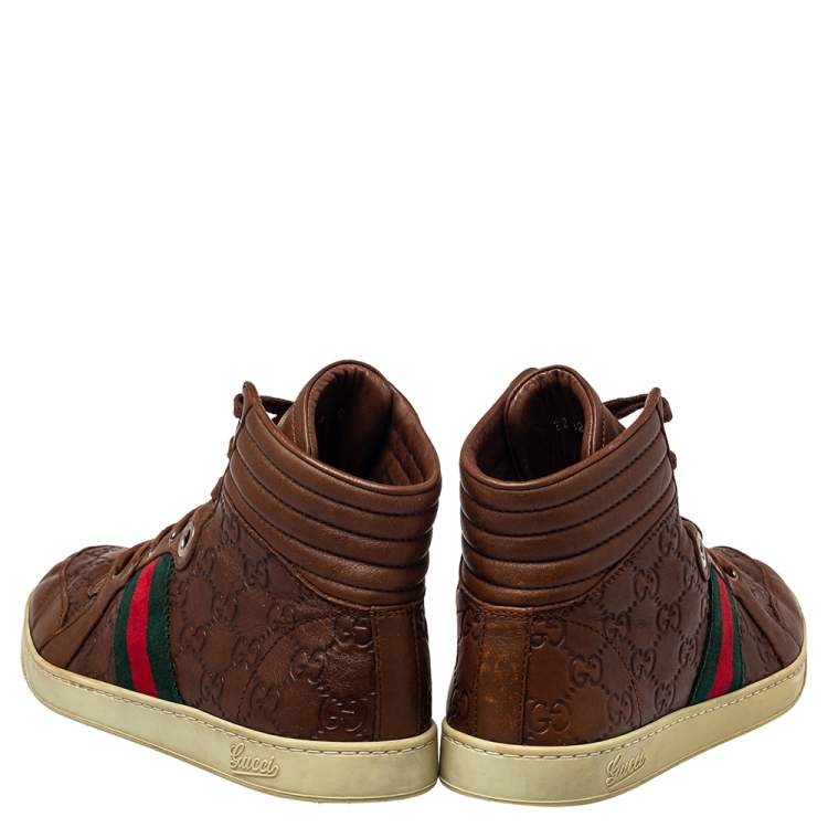 مملوكة مسبقًا Gucci Brown Guccissima Leather Web Detail High Top Sneakers Size 40