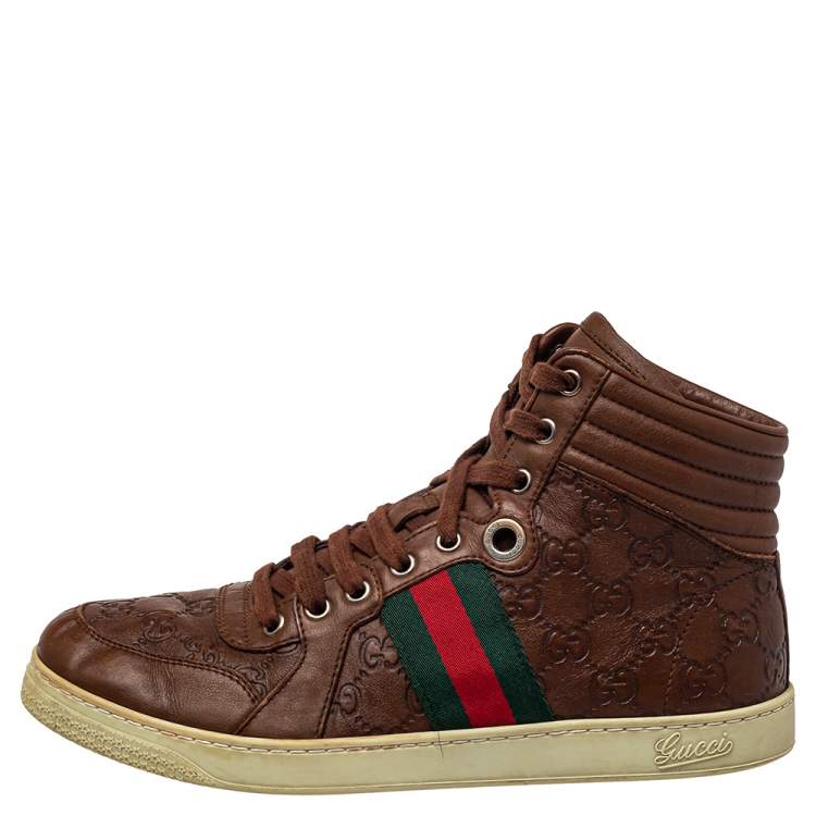 besøg nederlag Ingen Gucci Brown Guccissima Leather Web Detail High Top Sneakers Size 40 Gucci |  TLC