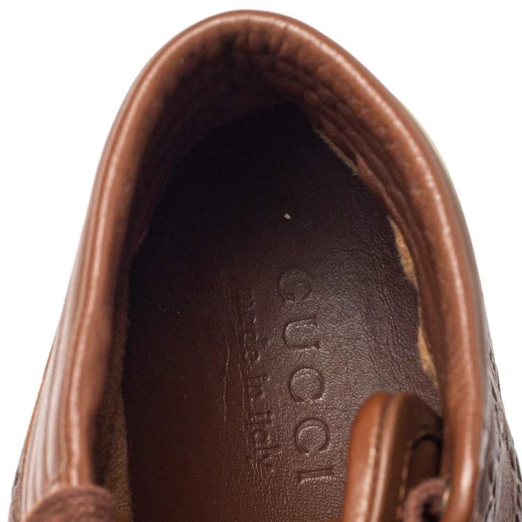 مملوكة مسبقًا Gucci Brown Guccissima Leather Web Detail High Top Sneakers Size 40