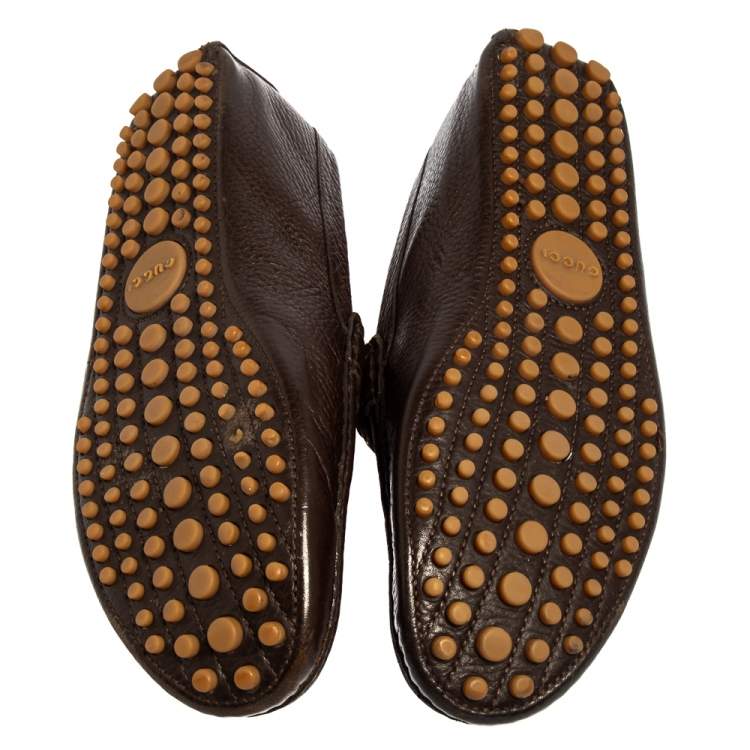 Pre Owned Gucci Brown Leather Horsebit Slip On Loafers Size 42