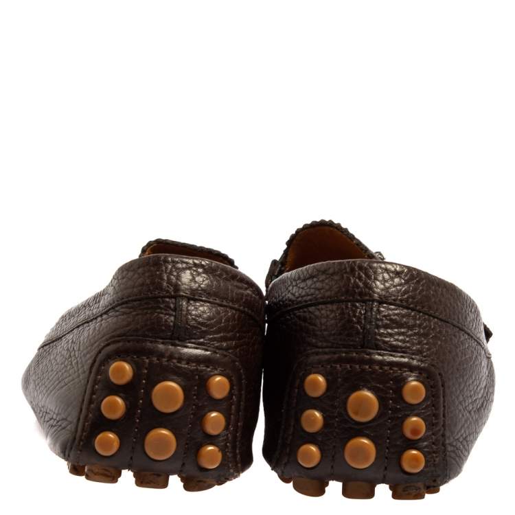 Pre Owned Gucci Brown Leather Horsebit Slip On Loafers Size 42