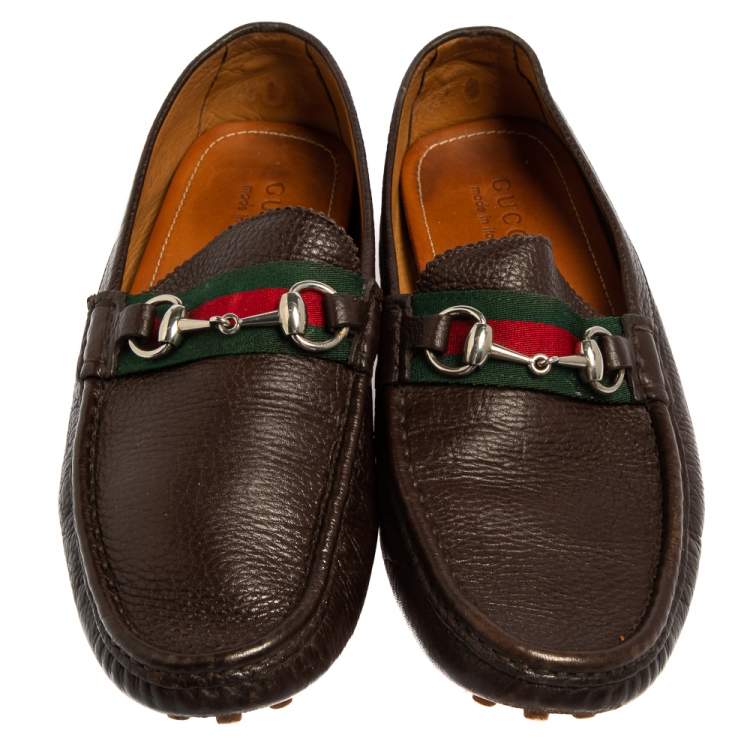 Pre Owned Gucci Brown Leather Horsebit Slip On Loafers Size 42