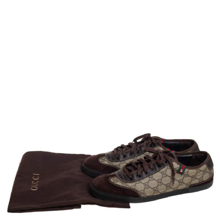Pre Owned Gucci Brown/Beige GG Supreme Canvas And Leather Low Top Sneakers Size 43