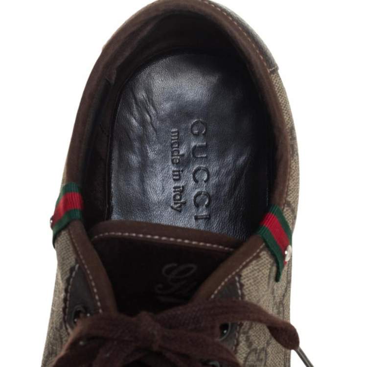 Pre Owned Gucci Brown/Beige GG Supreme Canvas And Leather Low Top Sneakers Size 43