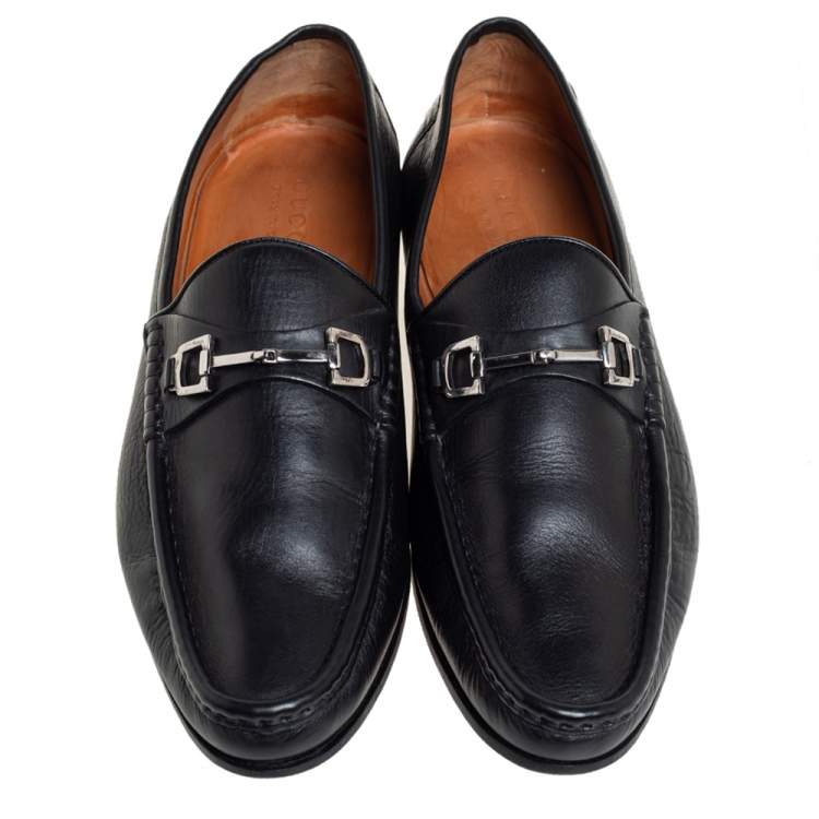 مملوكة مسبقًا Gucci Black Leather Slip On Loafers Size 46