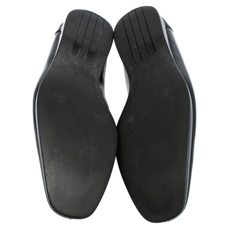 Pre Owned Gucci Black Leather Interlocking GG Loafers Size 41