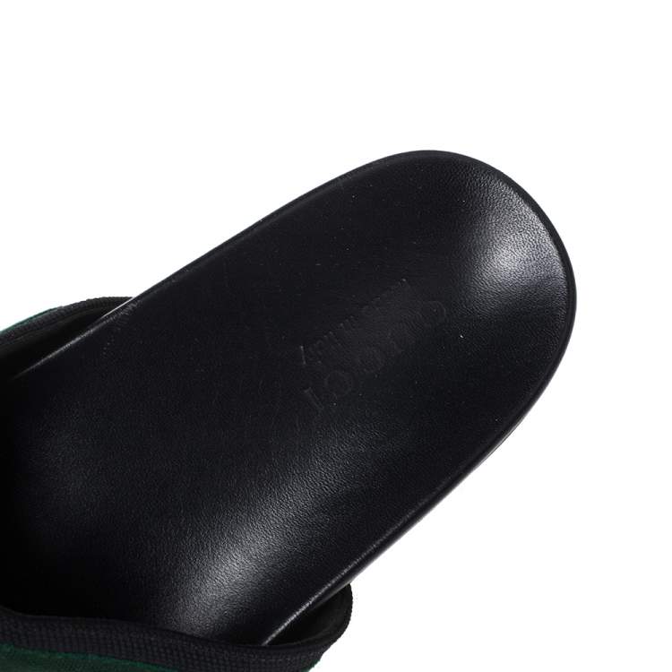 Pre Owned Gucci Black Leather Web Detail Thong Flats Size 44