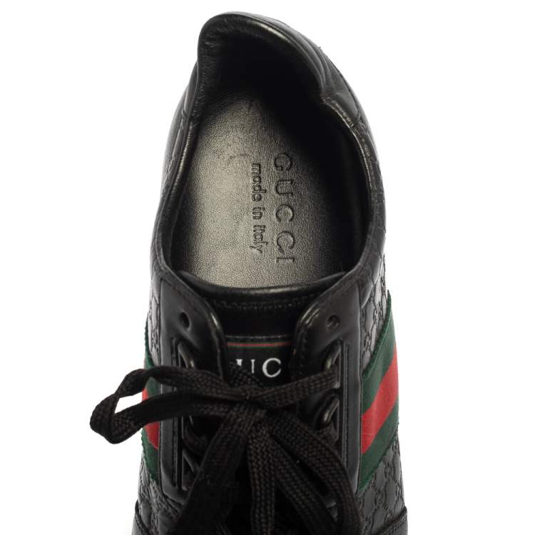 Pre Owned Gucci Black Guccissima Leather Web Low Top Sneakers Size 43.5